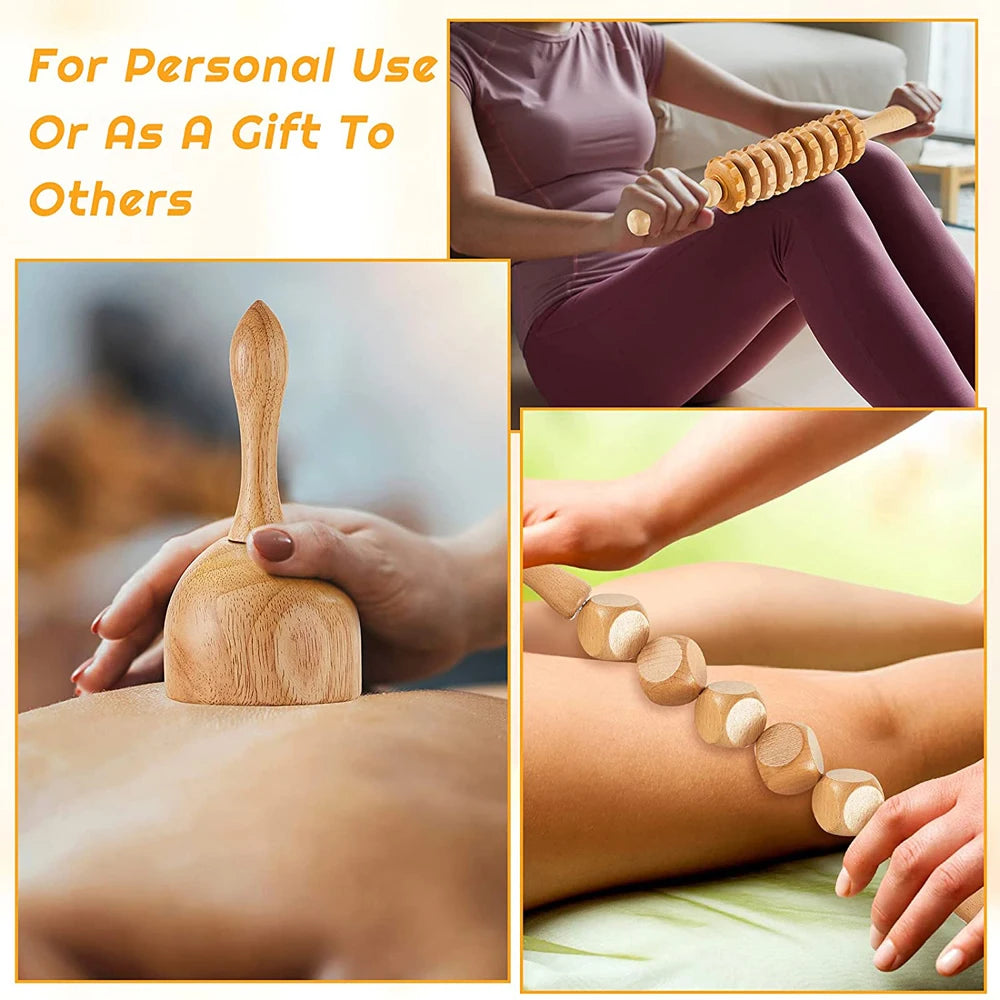 Wood Therapy Massager – Anti-Cellulite Gua Sha Tool, Deep Tissue Relaxation & Body/Face Lifting Roller, Maderoterapia Massage Tool