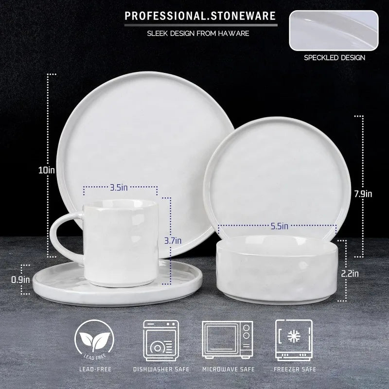 16-Piece Stoneware Dinnerware Set – Plates and Bowls Set for 4, Elegant Ceramic Dishware for Home & Restaurant
