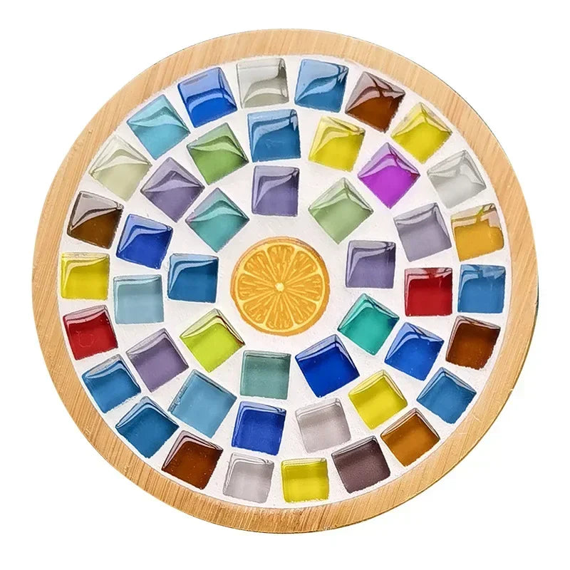 Handmade DIY Mosaic Cup Mat – Bamboo Pad Heart & Square Coaster for Parent-Child Early Education Crafting