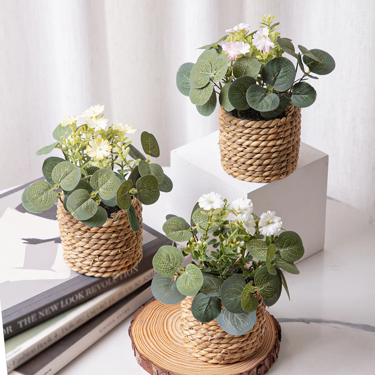 XIYA FLOWER Artificial Eucalyptus Potted Plant – 11cm Decor