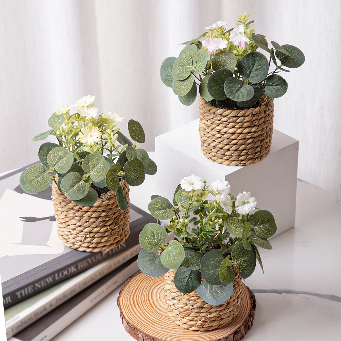 XIYA FLOWER Artificial Eucalyptus Potted Plant – 11cm Decor