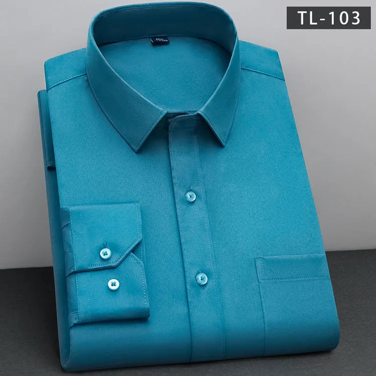 BAMBOOPLE New Fashion Non-Iron Shirt – Anti-Wrinkle Classic Solid Business Casual Long Sleeve Shirt for Men