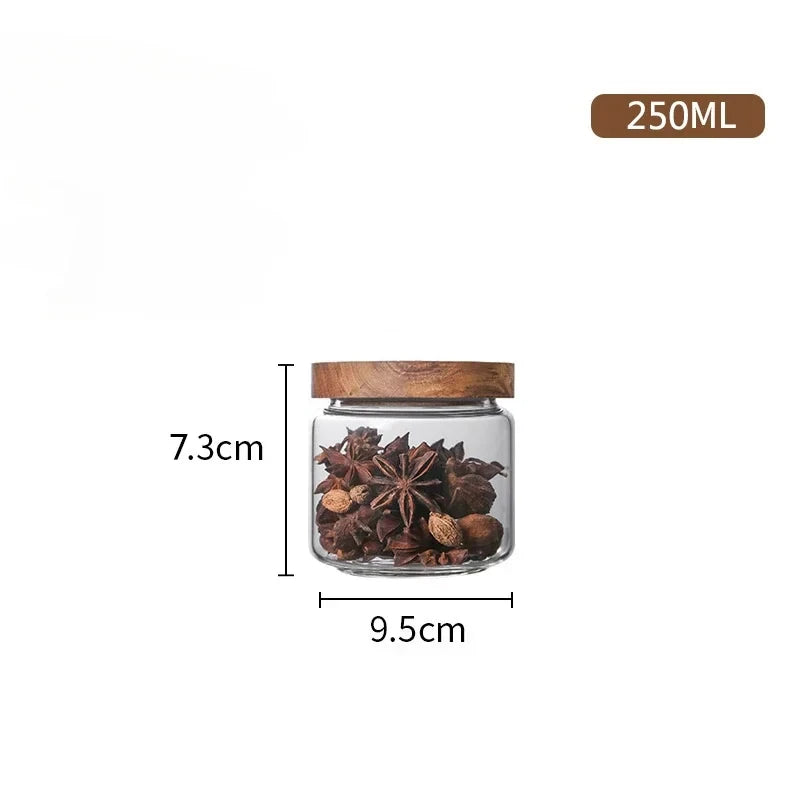 Wood Lid Glass Airtight Canister – Kitchen Storage Jar Set
