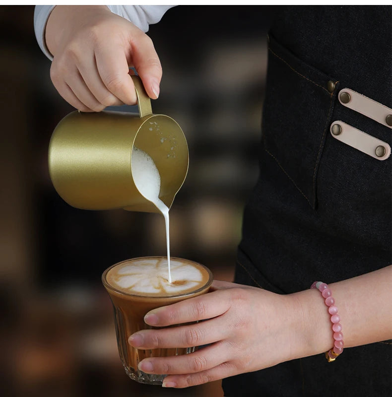 350/600ML Milk Jug Pull Flower Cup – Coffee, Cappuccino Milk Steaming Frothing Pitcher, Stainless Steel Non-Stick Milk Pot