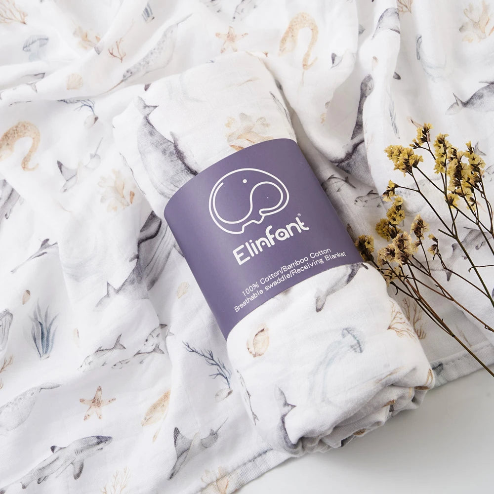 Elinfant Bamboo Cotton Muslin Swaddle Blanket – 120x110cm Baby Wrap Towel