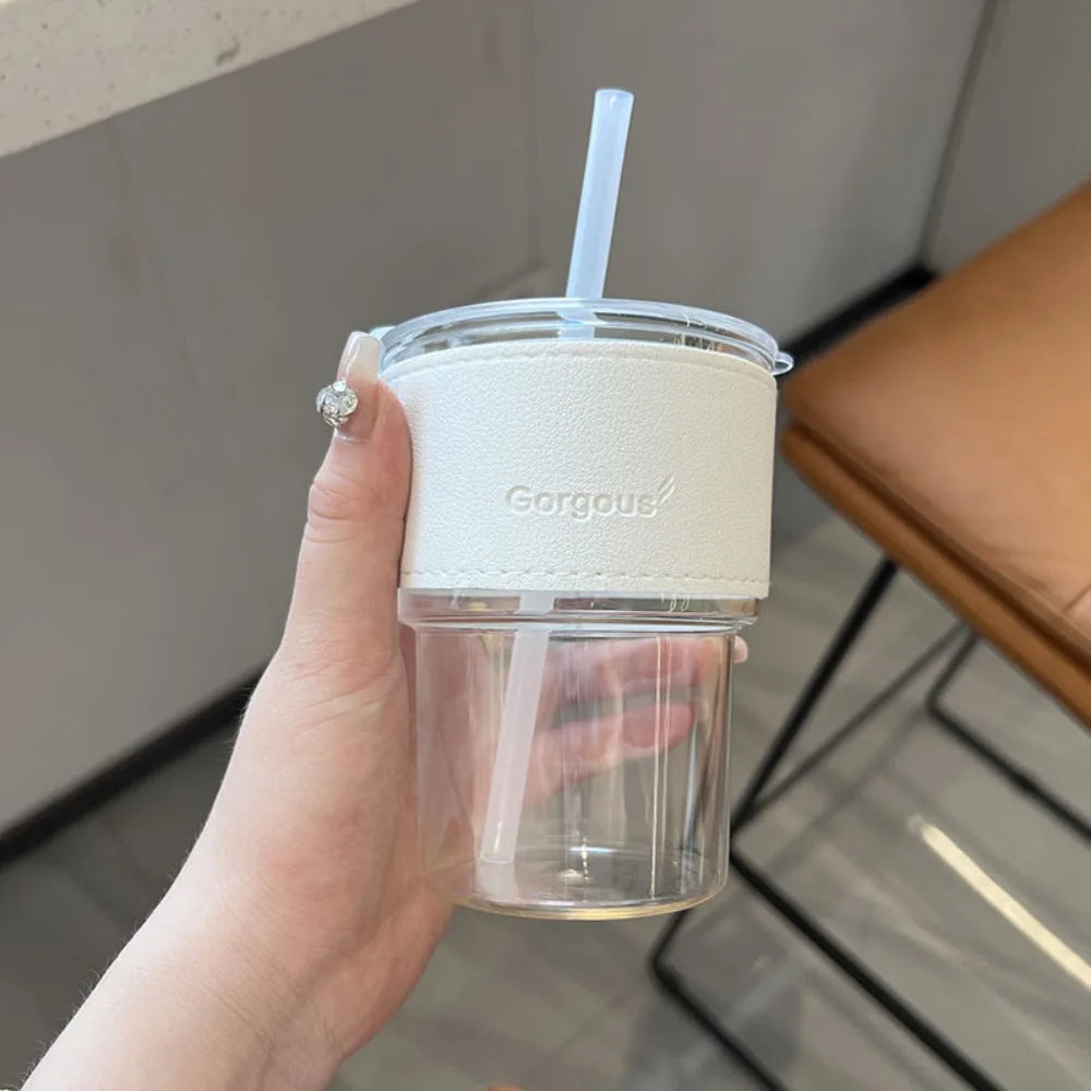 400ml Couple Coffee Mug with Straw and Lid