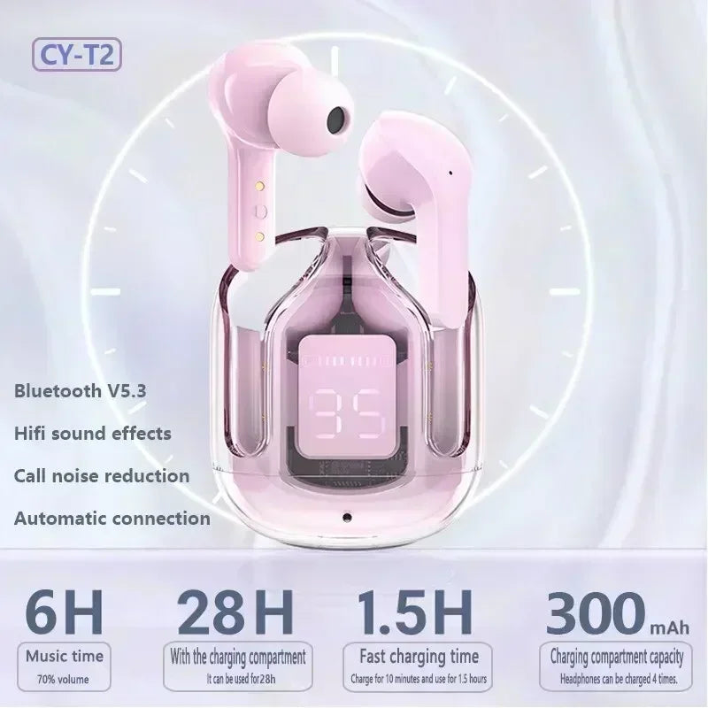 T2 TWS Transparent Wireless Earbuds – Bluetooth Headset with Digital Display & Stereo Sound