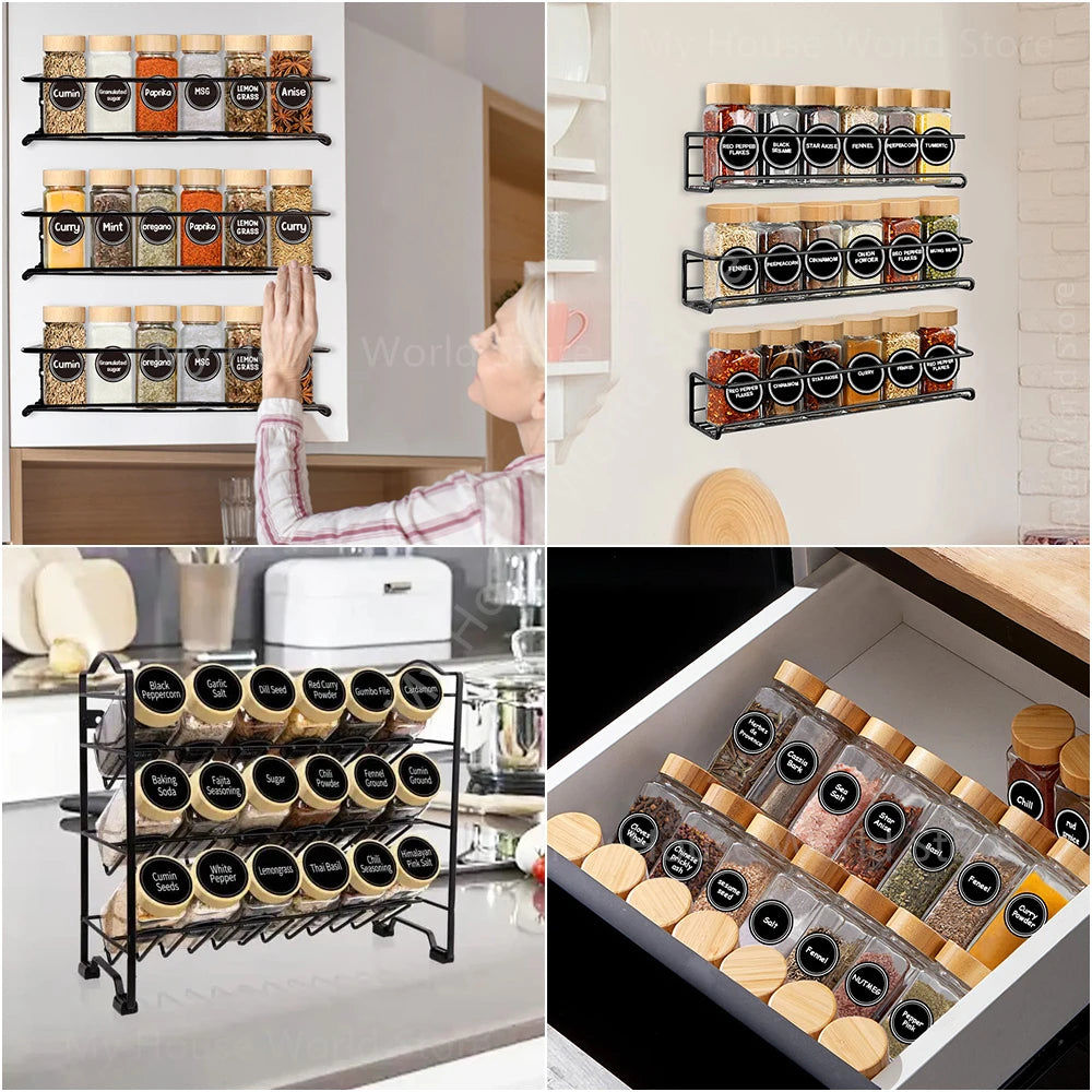 Glass Spice Jars with Bamboo Lid – Spice Seasoning Containers, Salt & Pepper Shakers, Spice Organizer Kitchen Spice Jar Set