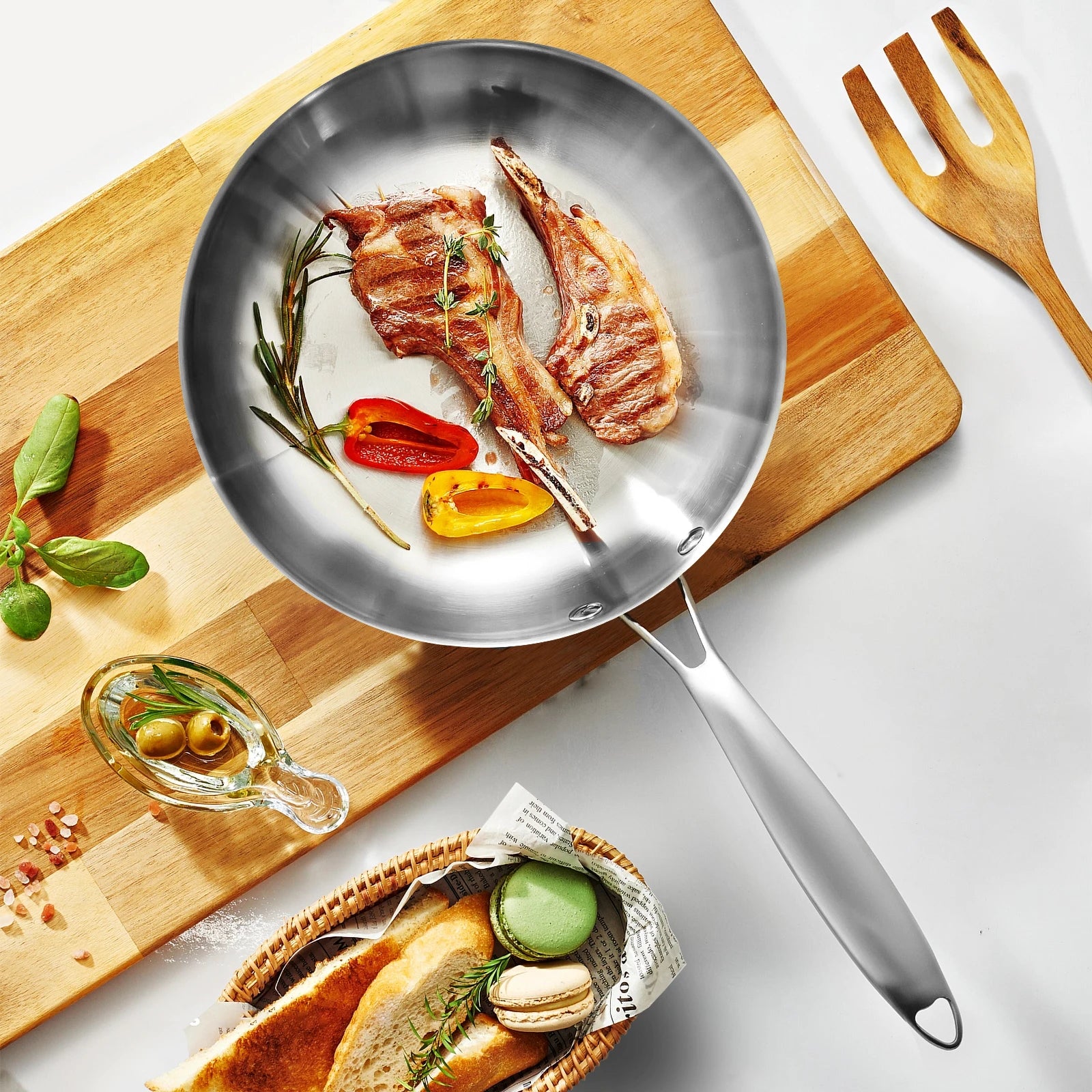 304 Stainless Steel Frying Pan – Non-Stick Pan for Fried Steak, Uncoated Kitchen Cookware for Gas Stoves and Induction Cookers