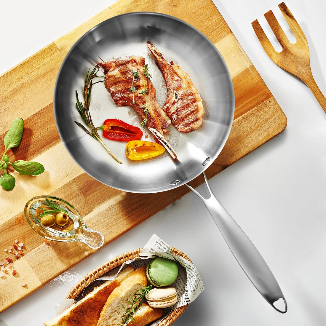 304 Stainless Steel Frying Pan – Non-Stick Pan for Fried Steak, Uncoated Kitchen Cookware for Gas Stoves and Induction Cookers