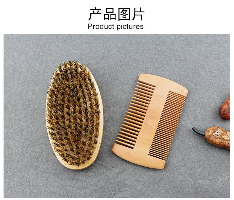 Men’s Shaving Brush Set – Boar Bristle Beard Grooming Kit with Comb & Scissors