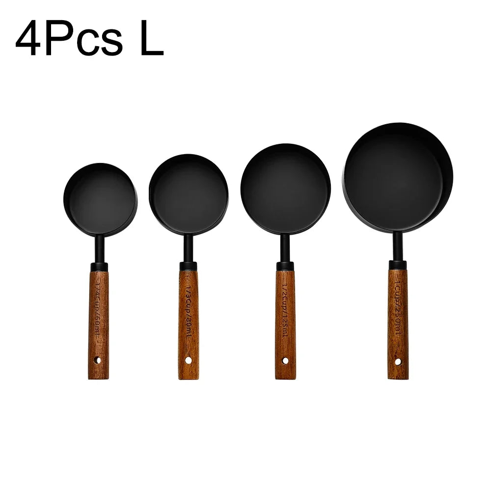 1/4/8PCS Measuring Cup Spoon Set – Stainless Steel with Wooden Handle, Coffee, Flour, Bartending & Kitchen Cooking Gadget