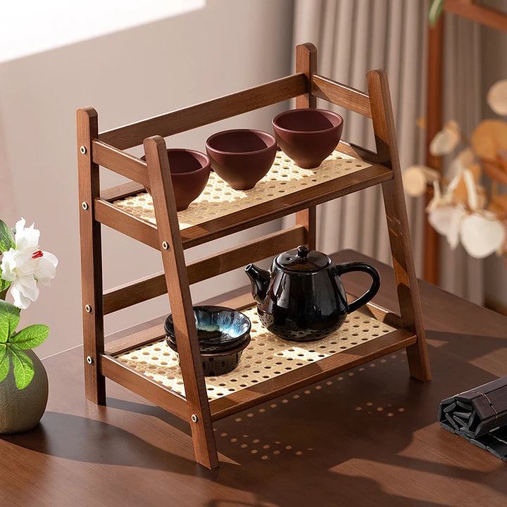 2-Tier Bamboo Kitchen Storage Rack & Organizer Shelf