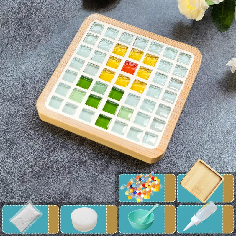 Handmade DIY Mosaic Cup Mat – Bamboo Bottom Pad for Early Education & Creative Crafting
