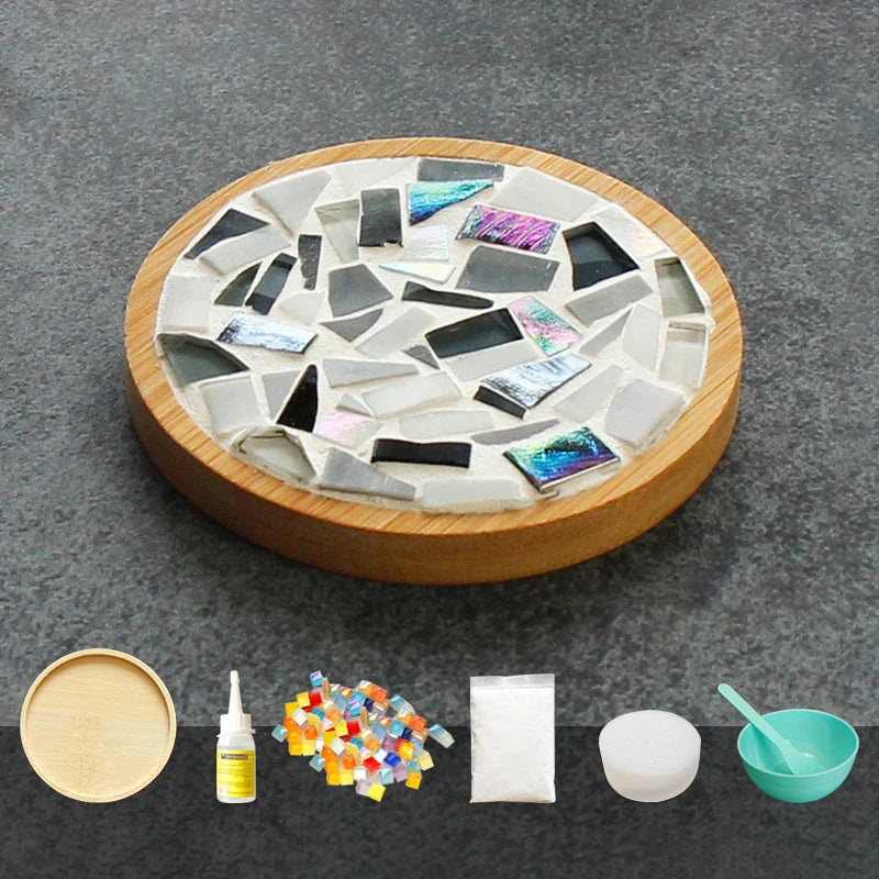 Handmade DIY Mosaic Cup Mat – Bamboo Bottom Pad for Early Education & Creative Crafting