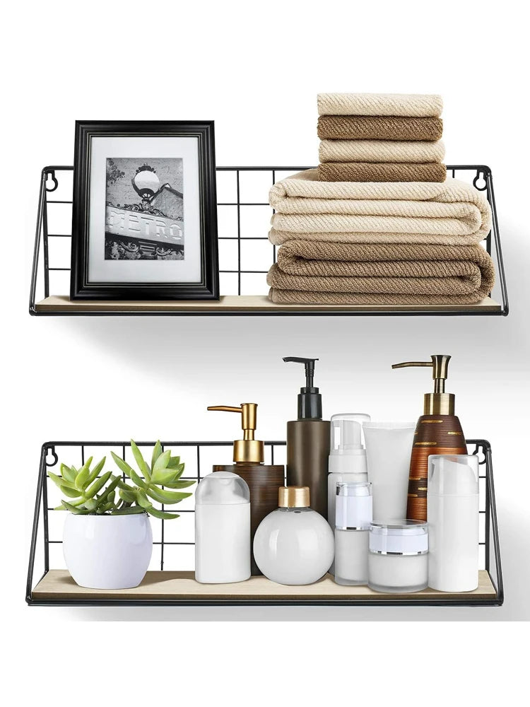 Wall-Mounted Wooden Storage Rack – No-Drill Display Shelf