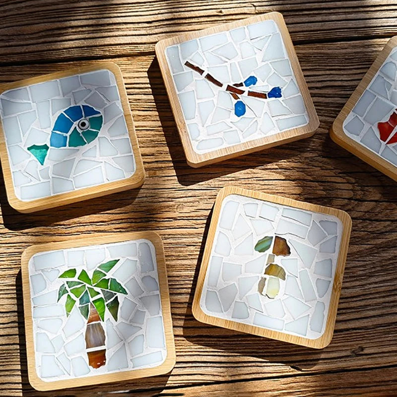 Handmade DIY Mosaic Cup Mat – Bamboo Bottom Pad for Early Education & Creative Crafting