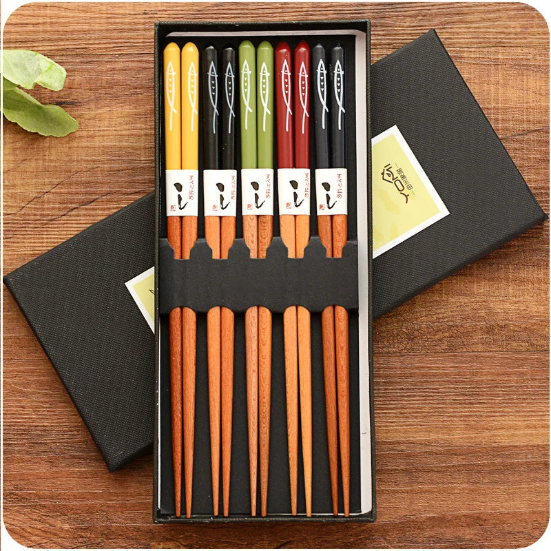 5-Pair Set Bamboo Chopsticks – Non-Slip Natural Wood Sushi & Food Chopsticks Set