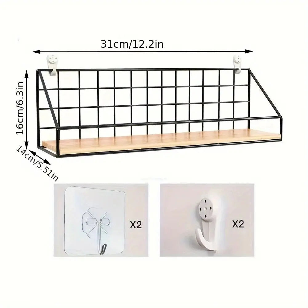 Wall-Mounted Wooden Storage Rack – No-Drill Display Shelf