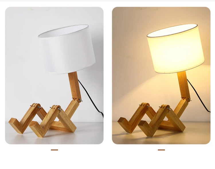 Wooden Robot Table Lamp – Modern Nordic Decorative Desk Light for Study & Bedroom