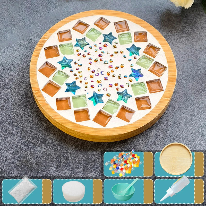 Handmade DIY Mosaic Cup Mat – Bamboo Bottom Pad for Early Education & Creative Crafting