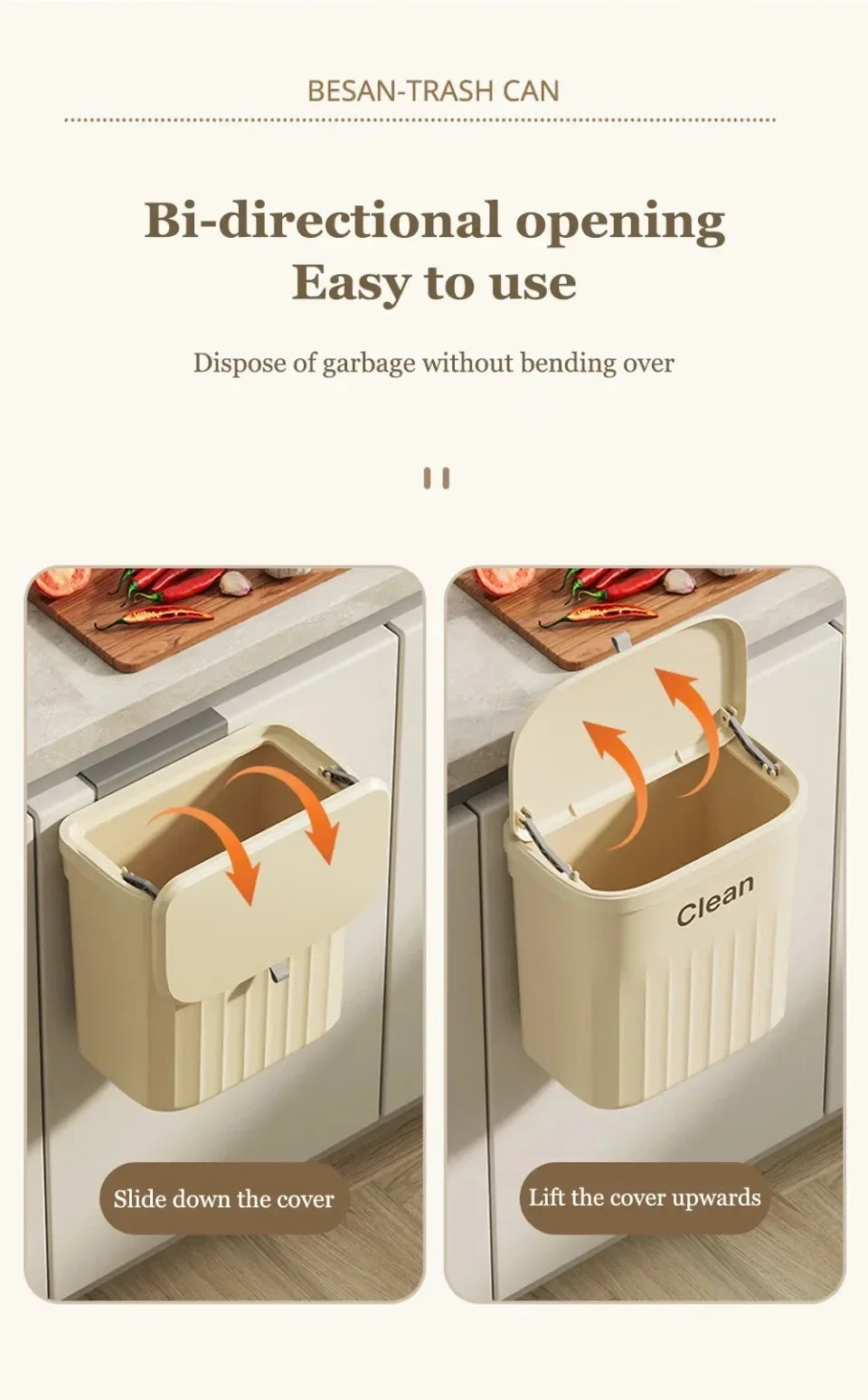 Wall-Mounted Kitchen Garbage Bin – 8.5L/12L Hanging Trash Can with Lid