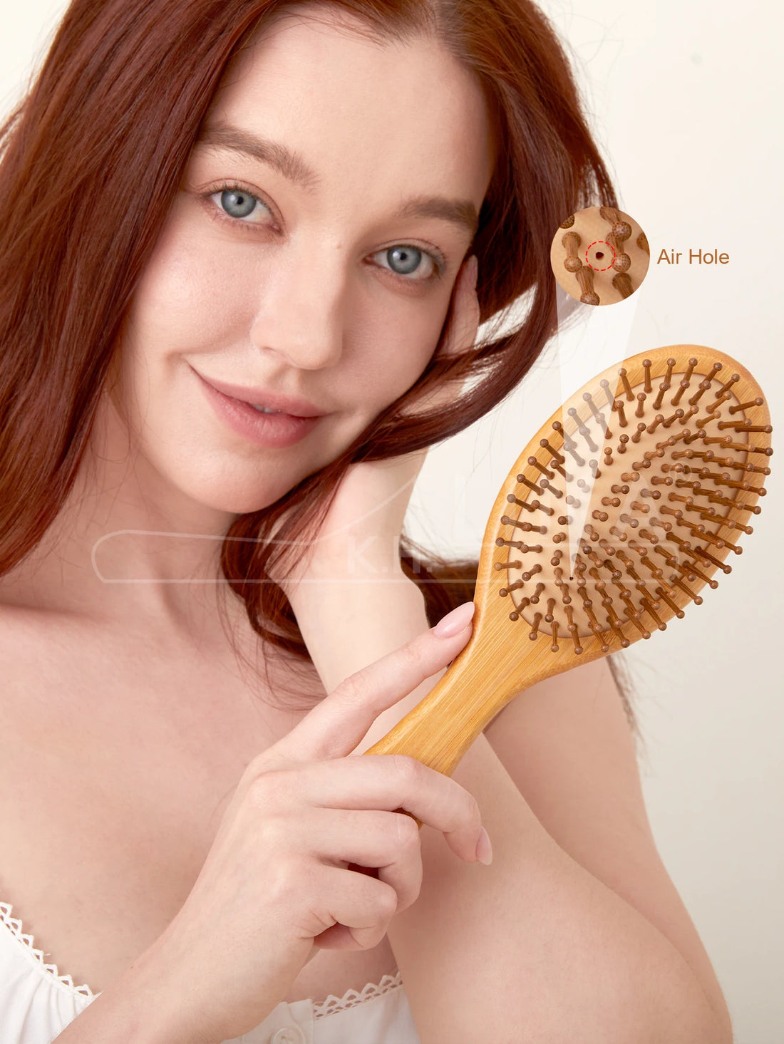 Bamboo Hair Brush - Natural Wooden Anti-Static Comb & Scalp Massager, Air Cushion Design for Detangling (Women/Men)