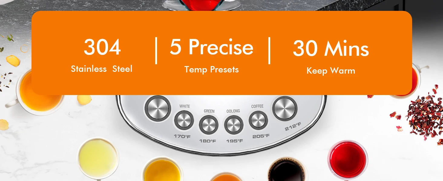 Electric Tea Kettle with Temperature Control – 5 Presets & Keep Warm Function, Red