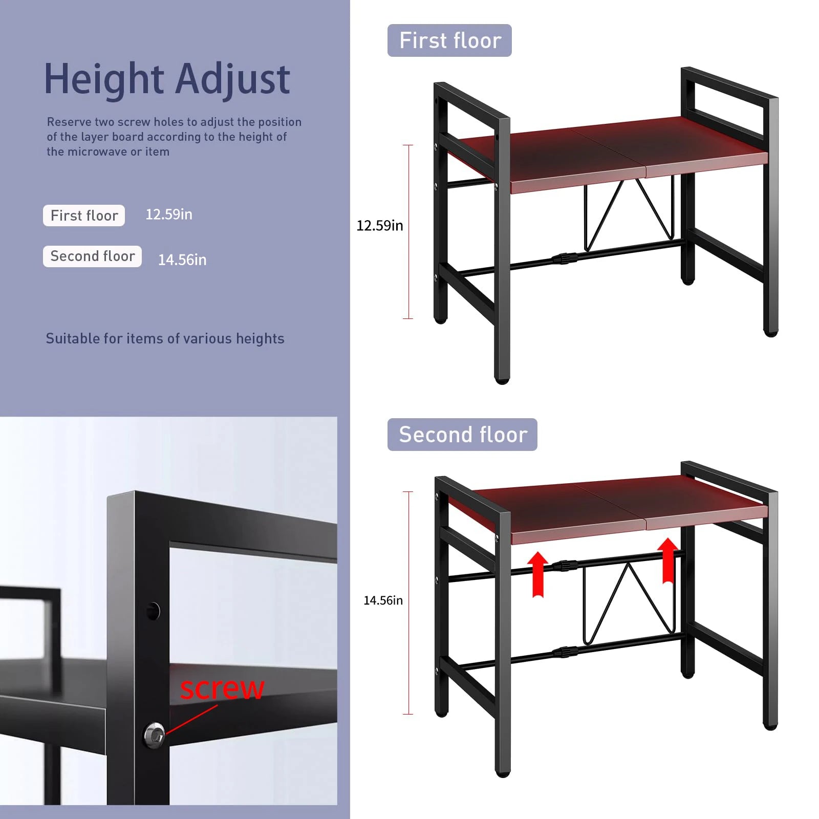 Expandable Microwave Shelf Organizer – 42–64cm Adjustable Countertop Rack