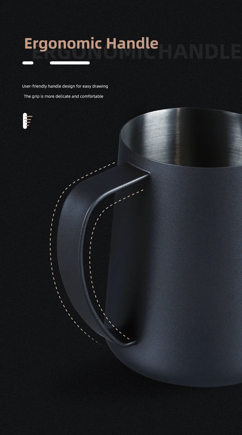 350/600ML Milk Jug Pull Flower Cup – Coffee, Cappuccino Milk Steaming Frothing Pitcher, Stainless Steel Non-Stick Milk Pot