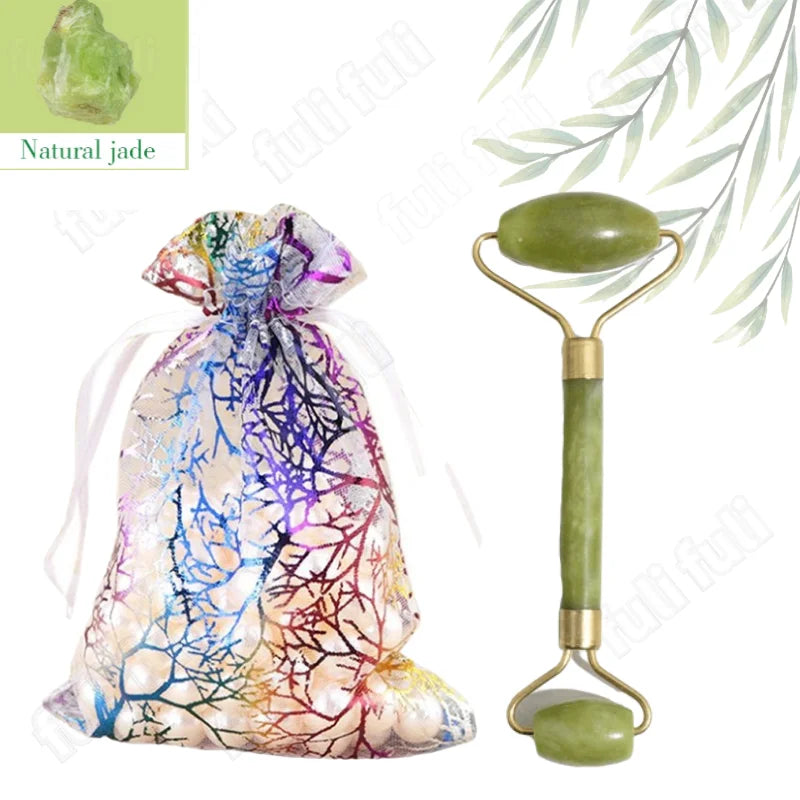 Rose Quartz Powder Crystal Jade Roller & Gua Sha Set – Natural Stone Beauty Tool for Facial Lift