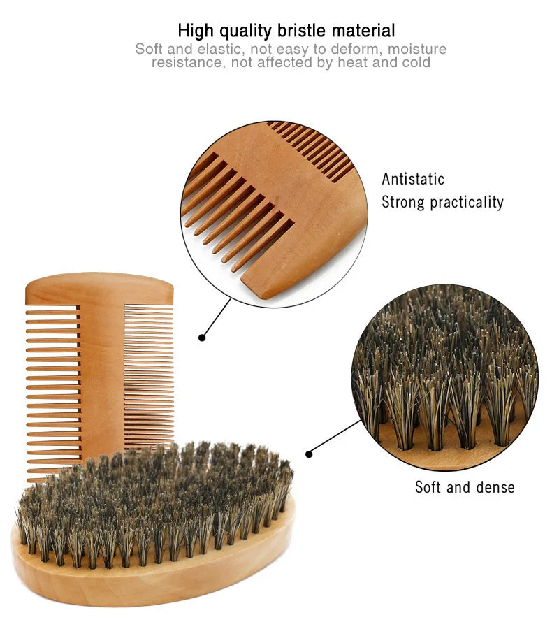 Men’s Shaving Brush Set – Boar Bristle Beard Grooming Kit with Comb & Scissors