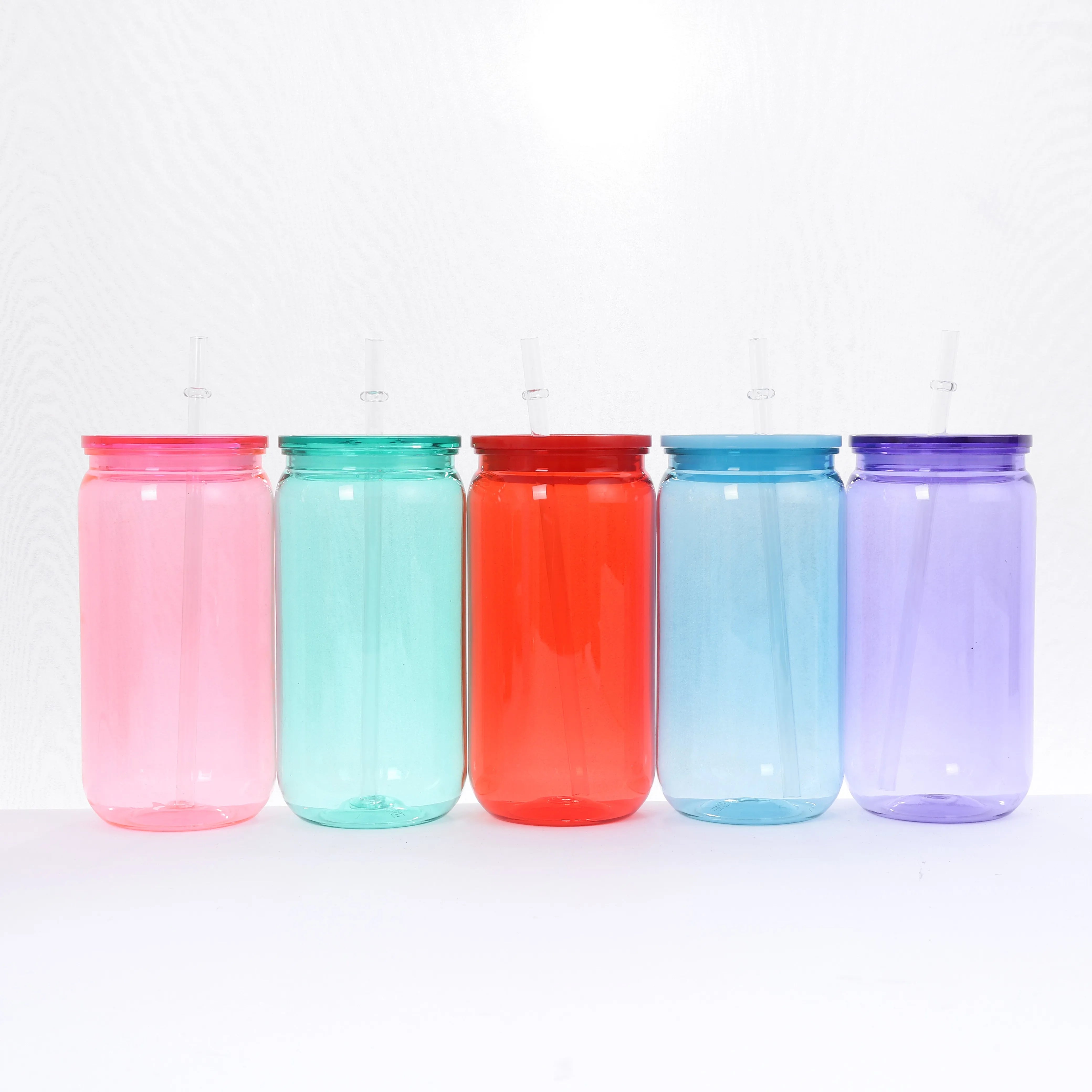 16oz Transparent Plastic Cup with Colorful Lid & Straw – Durable Drink Tumbler for Milk, Juice, Coffee