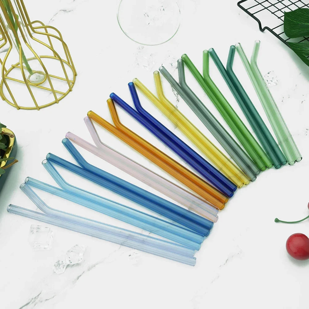 20PCS Colorful Reusable Glass Straws Set – 8mm Drinking Straws for Smoothies, Milkshakes, Tea, Juice, and Cocktails
