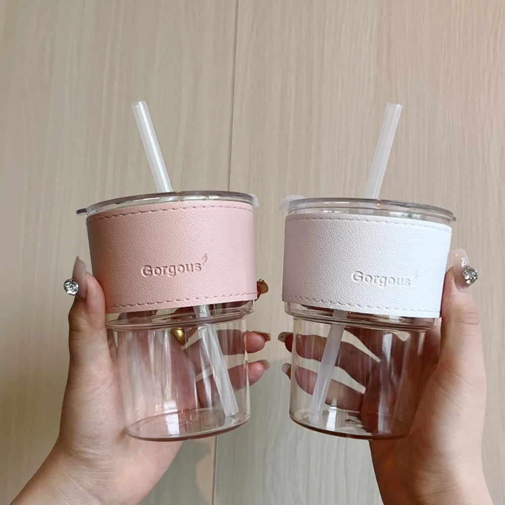 400ml Couple Coffee Mug with Straw and Lid