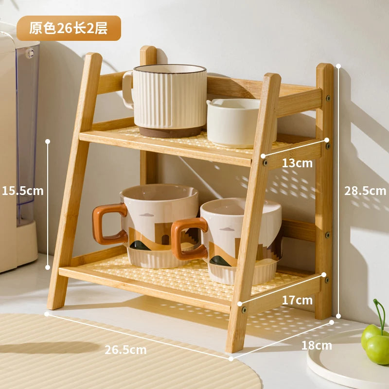 2-Tier Bamboo Kitchen Storage Rack & Organizer Shelf