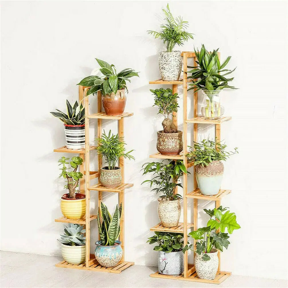 Bamboo 5/6-Tier Plant Stand Rack – Flower Pot Holder Shelf for Indoor/Outdoor Use