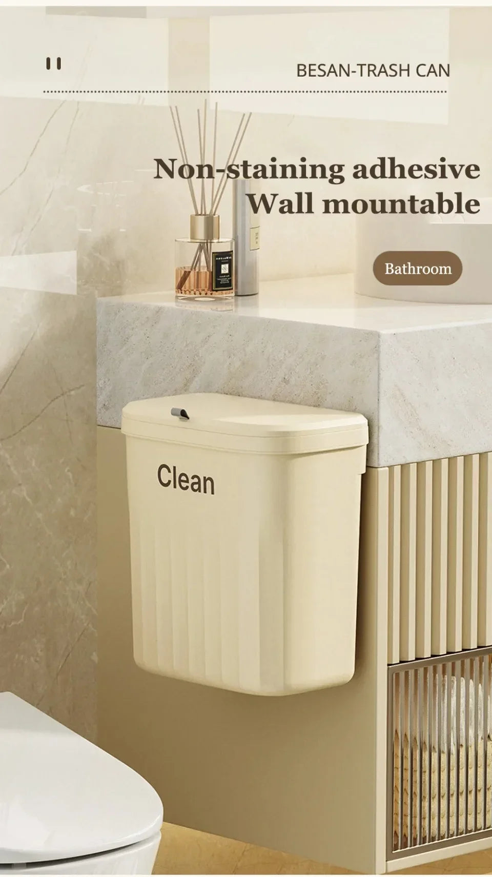 Wall-Mounted Kitchen Garbage Bin – 8.5L/12L Hanging Trash Can with Lid