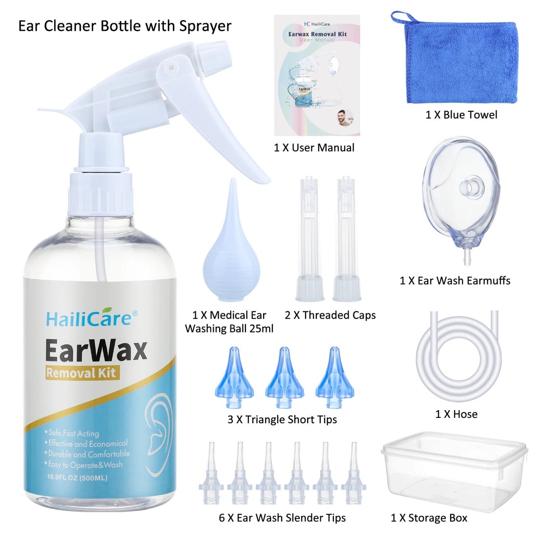 500ml Ear Cleaner Kit – Ear Wax Removal Irrigation Bottle Set