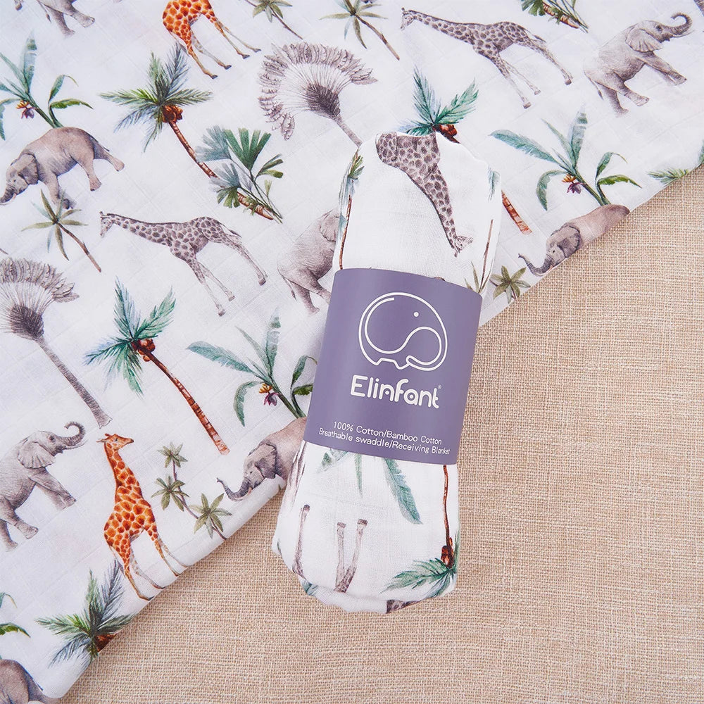 Elinfant Bamboo Cotton Muslin Swaddle Blanket – 120x110cm Baby Wrap Towel