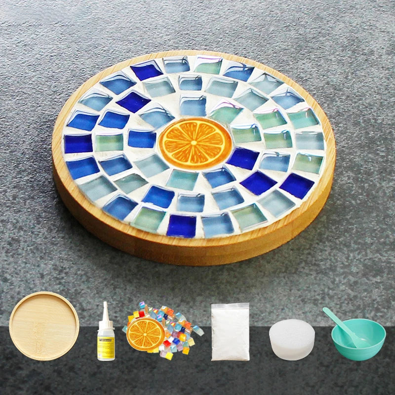 Handmade DIY Mosaic Cup Mat – Bamboo Bottom Pad for Early Education & Creative Crafting