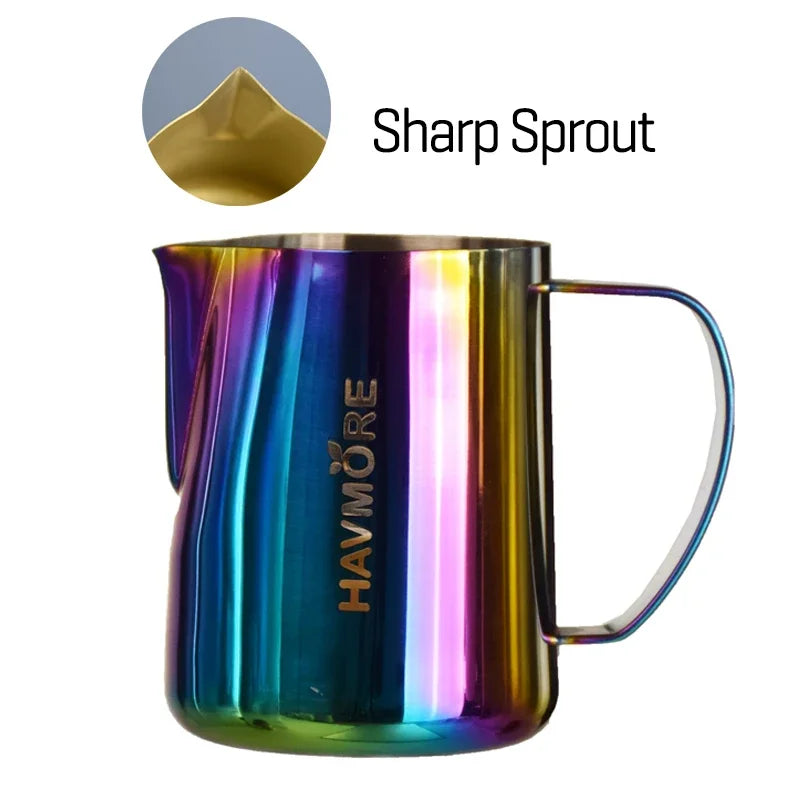 350/600ML Milk Jug Pull Flower Cup – Coffee, Cappuccino Milk Steaming Frothing Pitcher, Stainless Steel Non-Stick Milk Pot