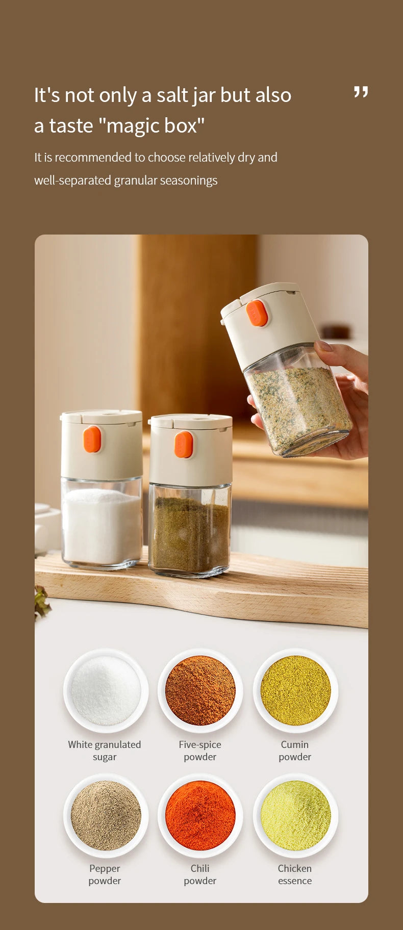 180ml Multi-Functional Quantitative Seasoning Pot – Press-Type Glass Seasoning Bottle, Salt Jar, Spice & Pepper Shakers