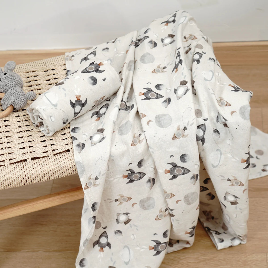 Elinfant Bamboo Cotton Muslin Swaddle Blanket – 120x110cm Baby Wrap Towel