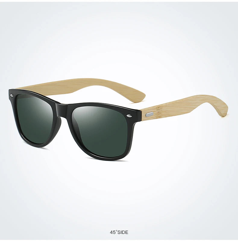 Fashion Bamboo Wood Vintage Square Sunglasses – Men & Women Luxury Brand Designer Sun Glasses, Wooden Driving & Fishing UV400 Eyewear
