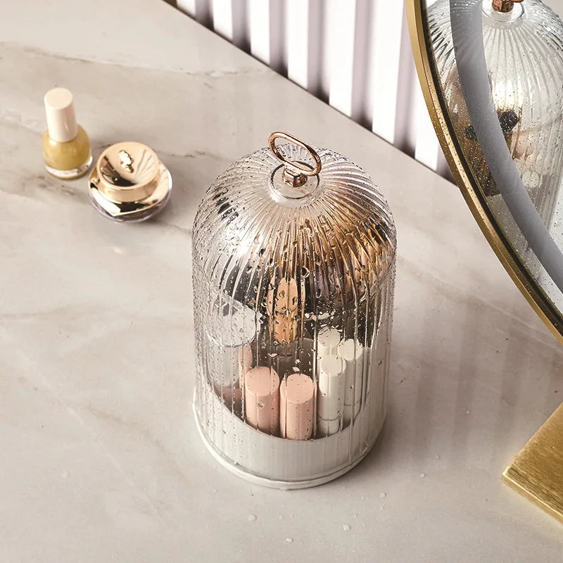 360° Rotating Makeup Brush Holder with Lid – Desktop Makeup Organizer, Cosmetic Storage Box for Lipstick, Eyebrow Tools & More