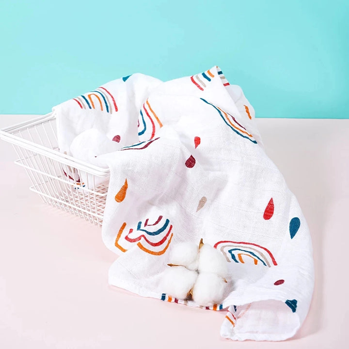 5PCS Gift Set Bamboo Cotton Muslin Bib & Burp Cloth – 60x60cm, 2 Layers Baby Scarf Handkerchief