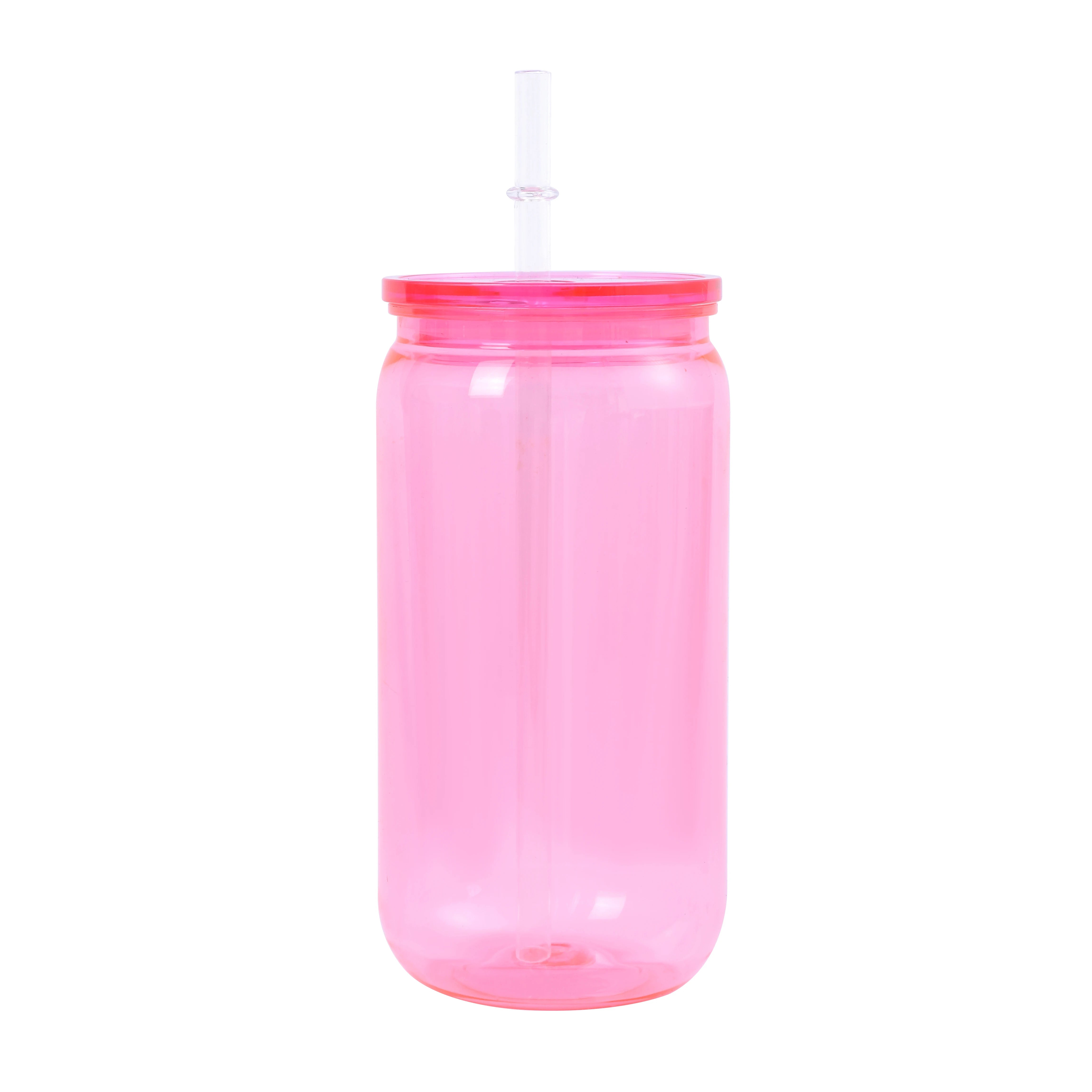 16oz Transparent Plastic Cup with Colorful Lid & Straw – Durable Drink Tumbler for Milk, Juice, Coffee