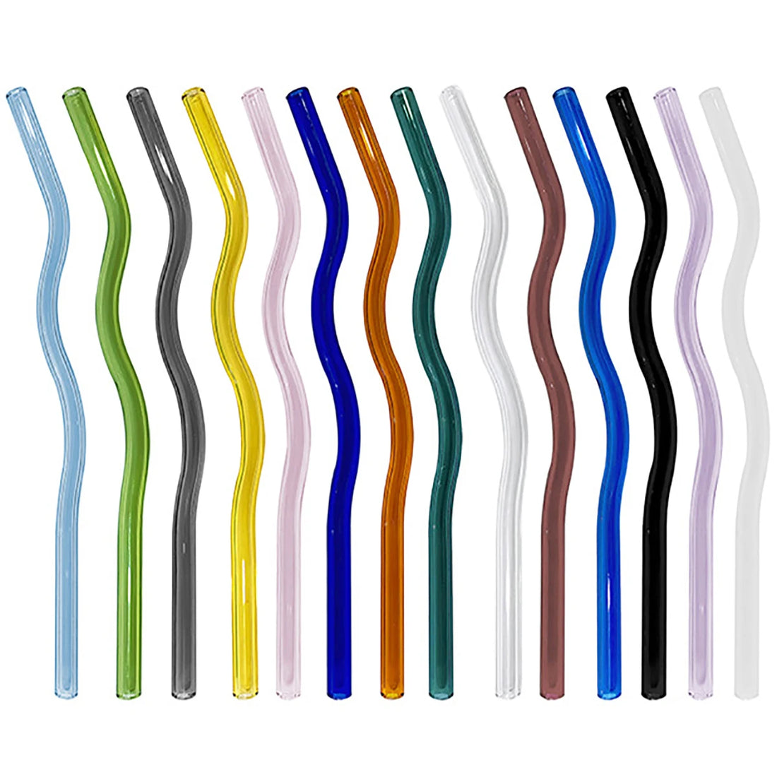 4PCS Wavy Glass Straws – Colorful Drinking Straw Set with Cleaning Brush