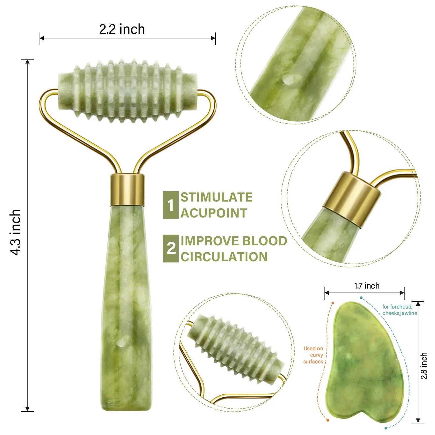 Rose Quartz Powder Crystal Jade Roller & Gua Sha Set – Natural Stone Beauty Tool for Facial Lift